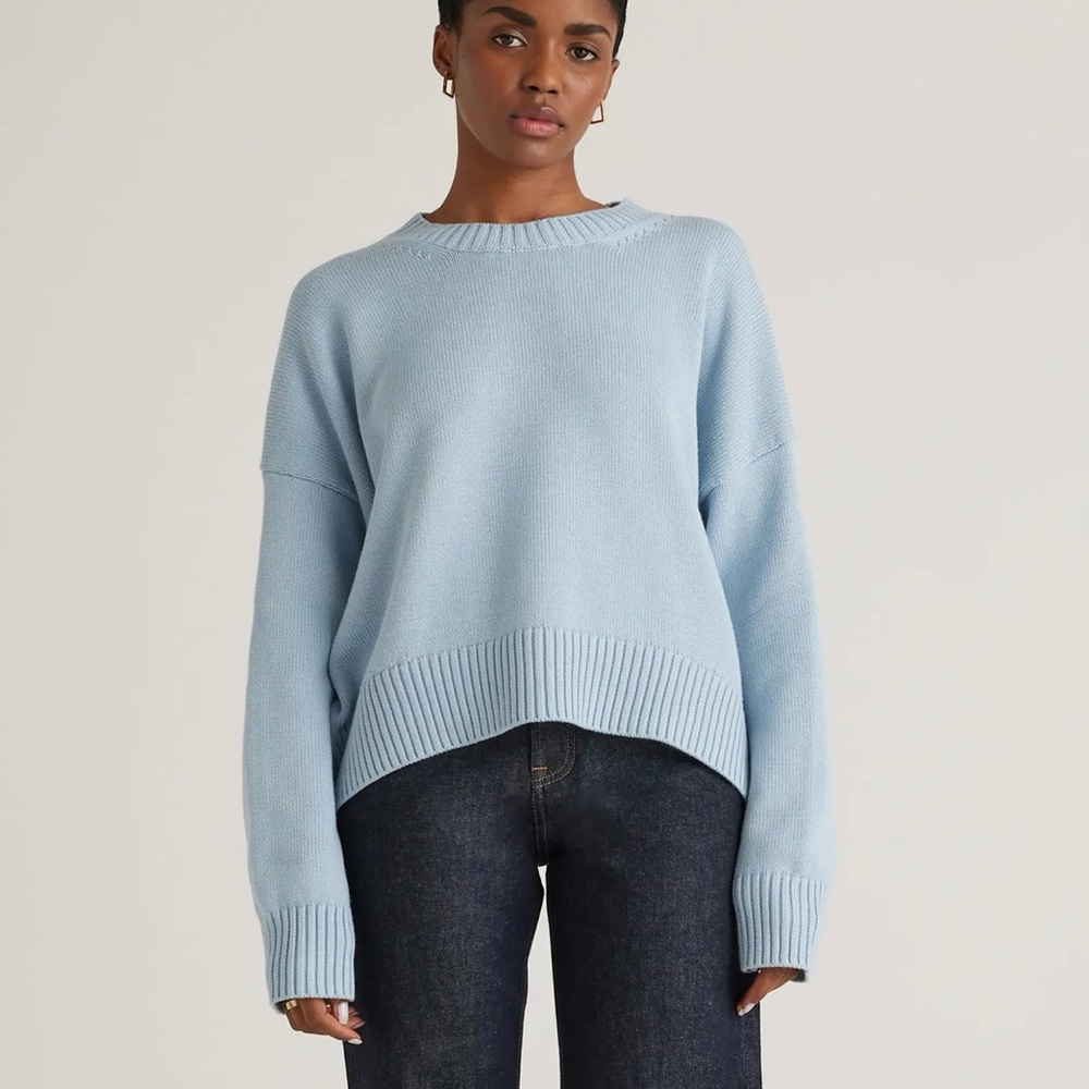 Quince 100% Organic Cotton Boyfriend Crew Sweater in Sky Blue